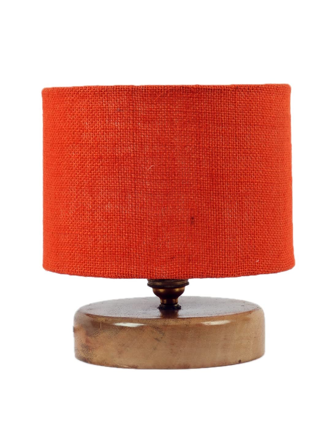 Orange Jute Shade Lamp with Natural Wood Base for Decoration/Office/Home/Gifting/Study for Office/Home/Gifting -(7x7x7) Inches -
