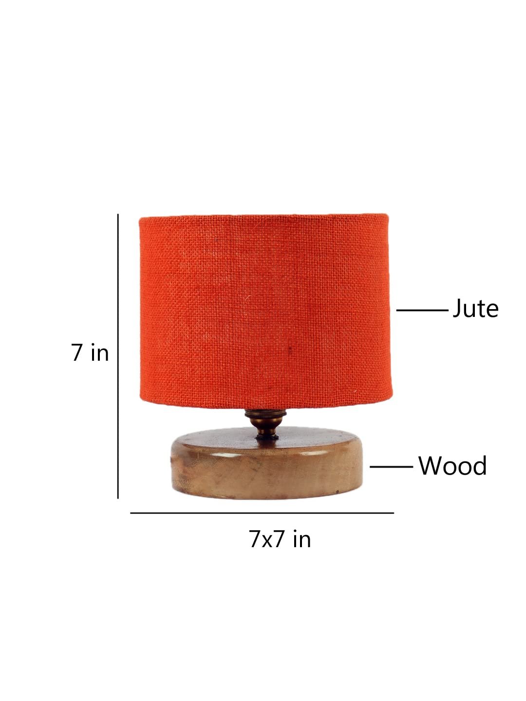 Orange Jute Shade Lamp with Natural Wood Base for Decoration/Office/Home/Gifting/Study for Office/Home/Gifting -(7x7x7) Inches -