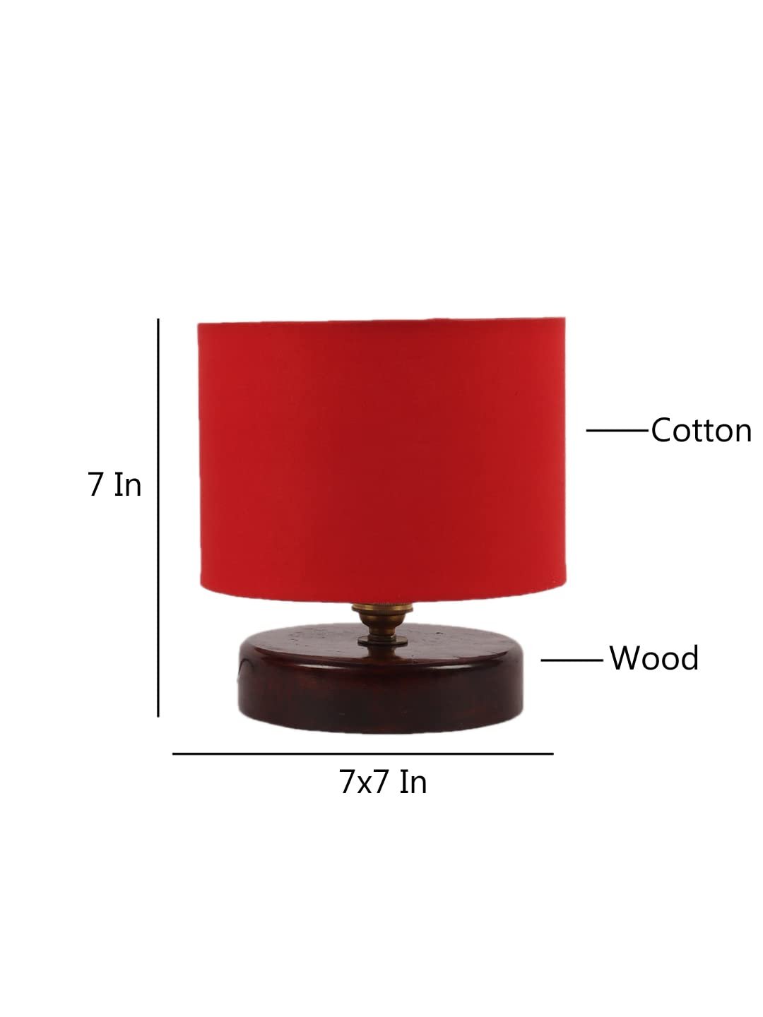 Red Cotton Table lamp with Wood Brown Base