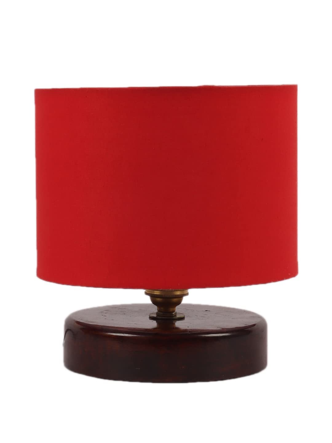 Red Cotton Table lamp with Wood Brown Base