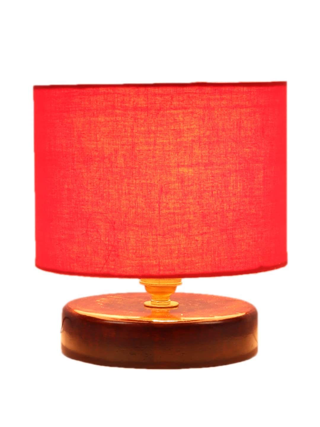 Red Cotton Table lamp with Wood Brown Base