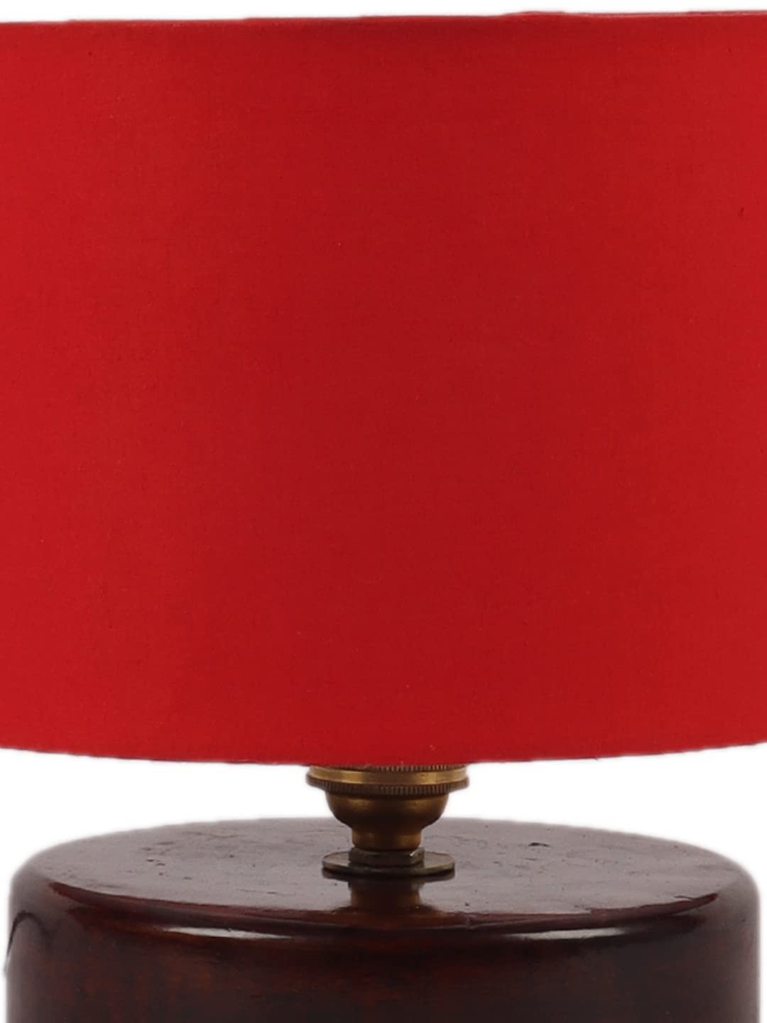 Red Cotton Table lamp with Wood Brown Base