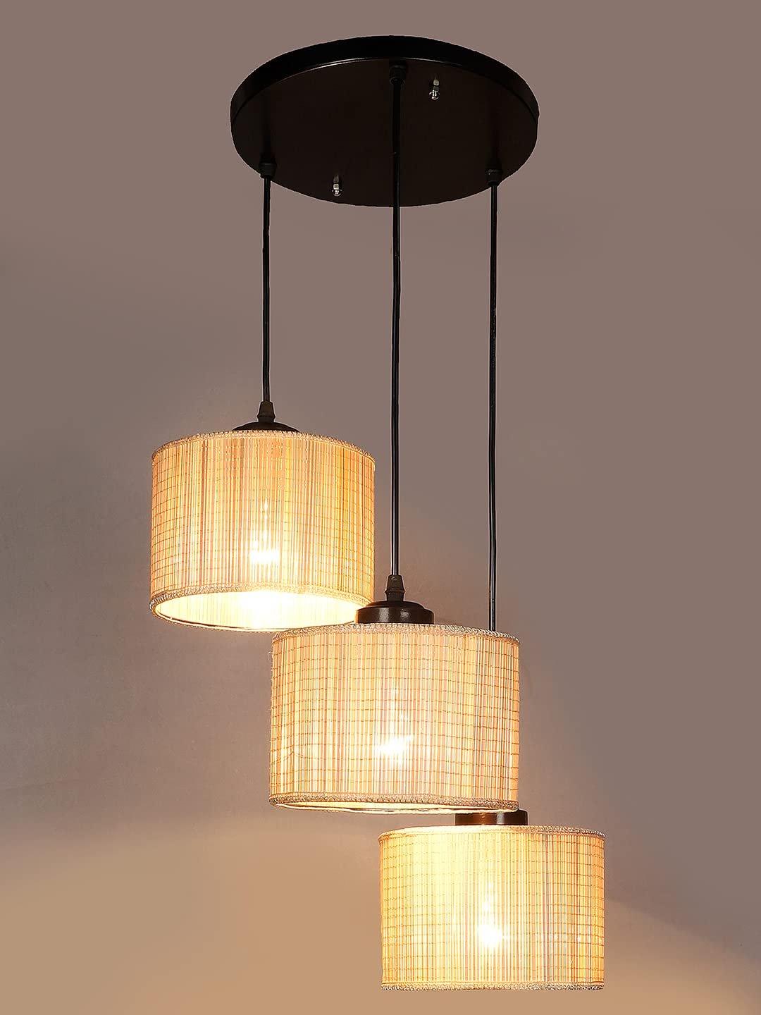 Bamboo Round Drum Cluster Hanging Lamp for Living Room