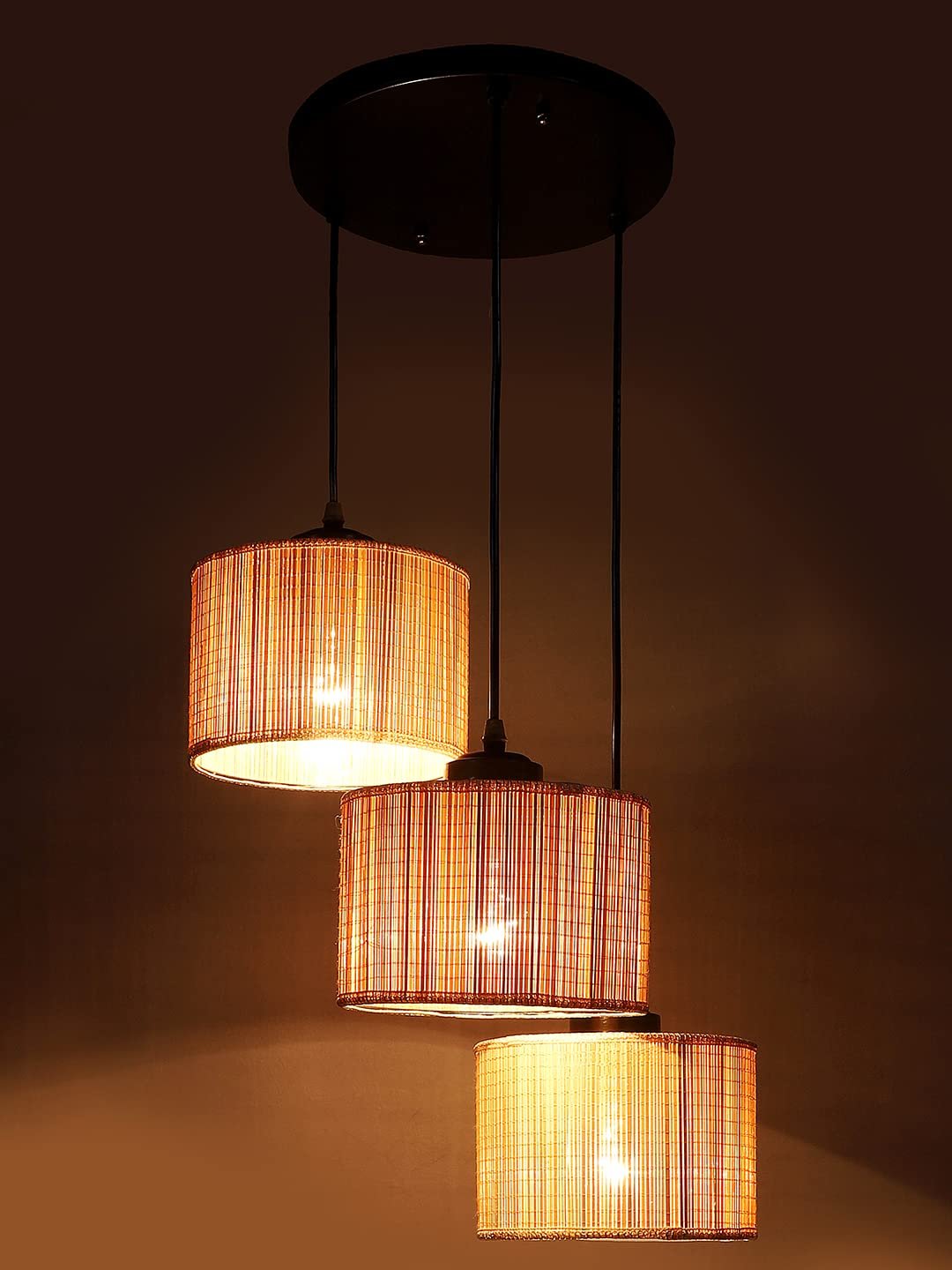 Bamboo Round Drum Cluster Hanging Lamp for Living Room