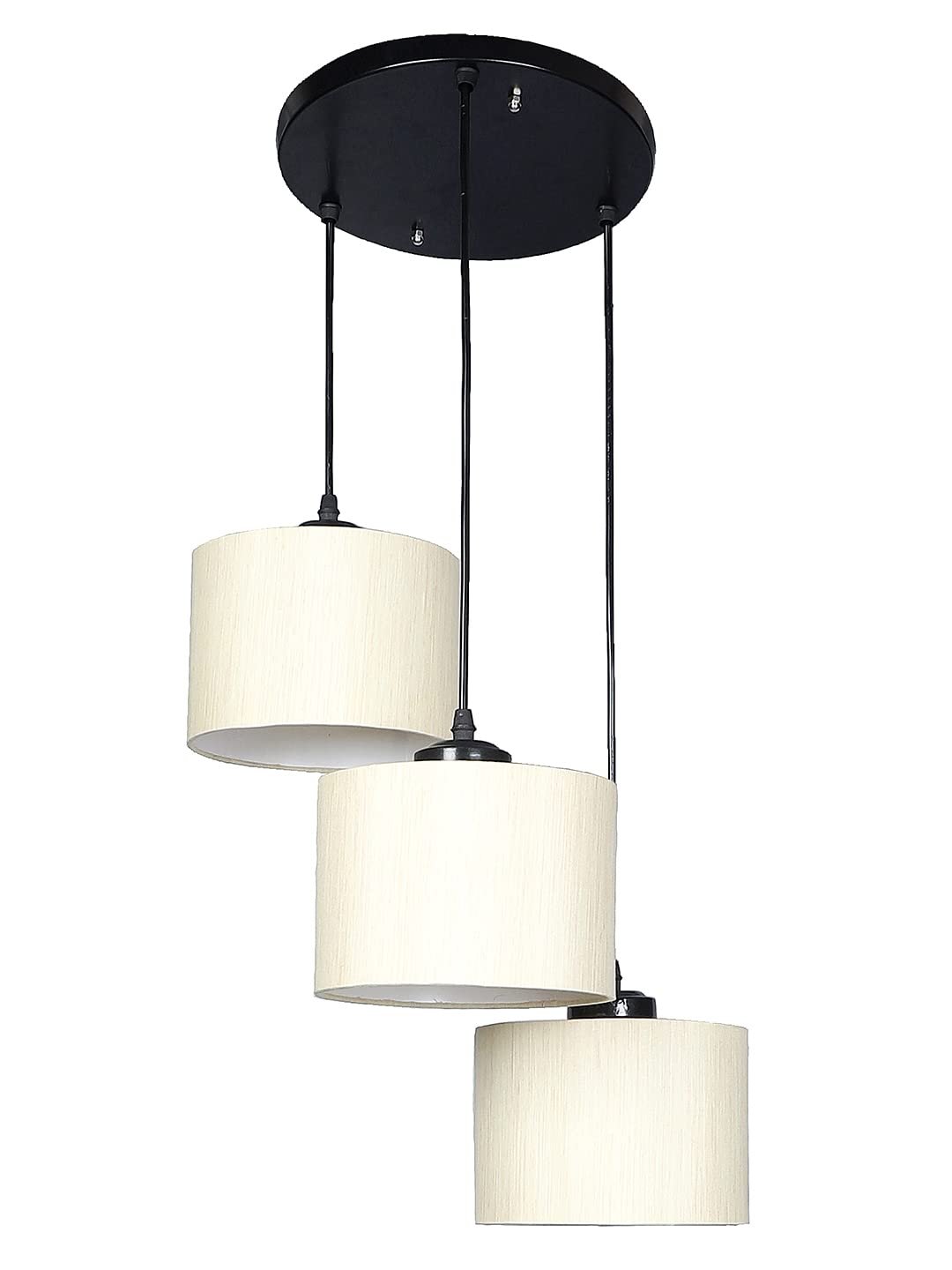 Off-White Cotton Round Drum Cluster Hanging Lamp