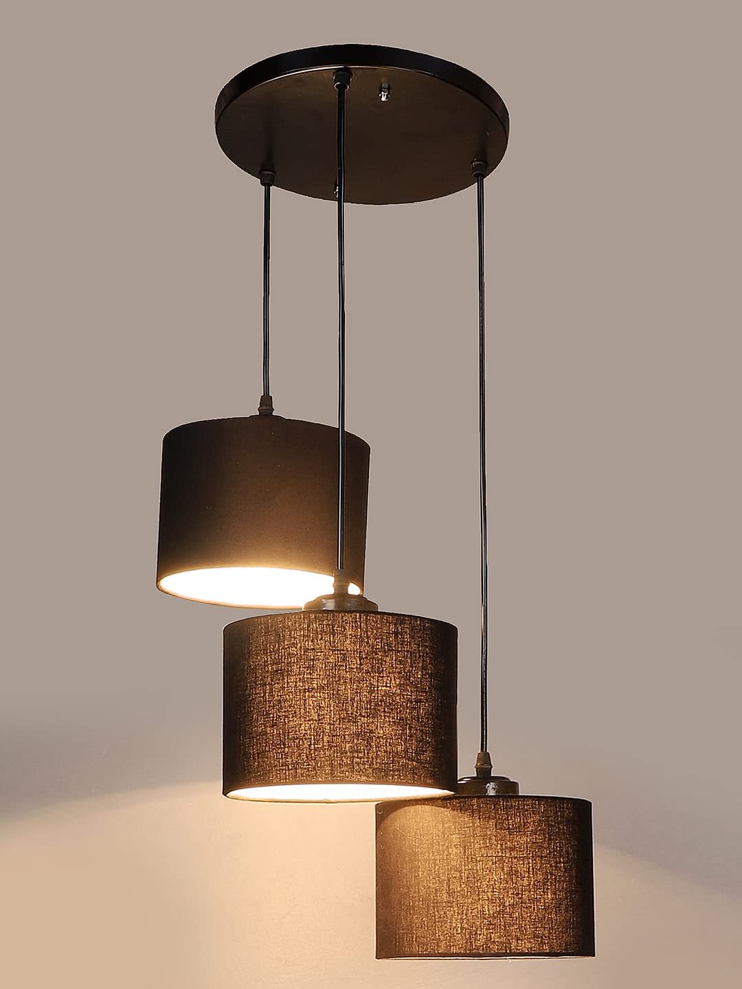 Black Cotton Round Drum Cluster Hanging Lamp