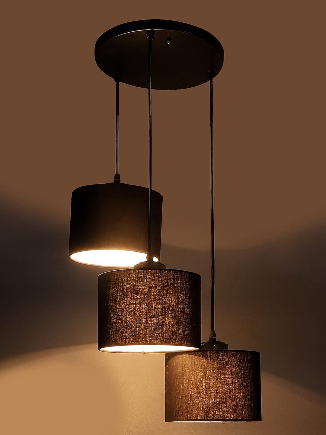 Black Cotton Round Drum Cluster Hanging Lamp