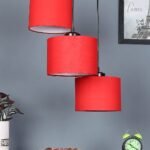 Red Cotton Round Drum Cluster Hanging Lamp