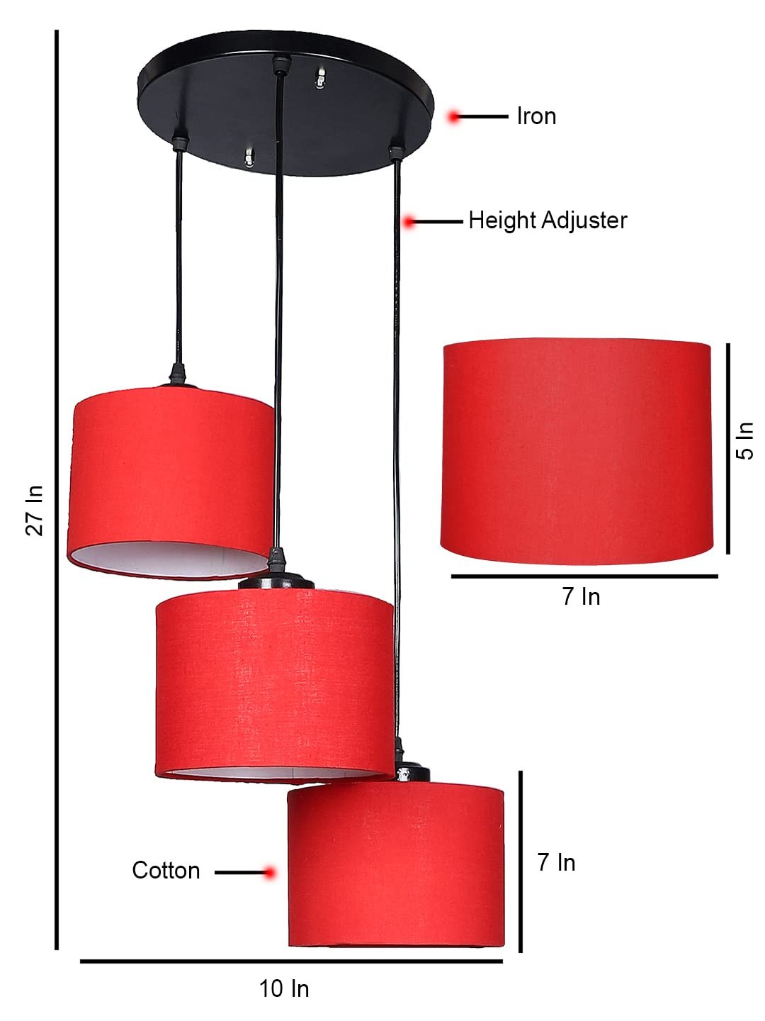 Red Cotton Round Drum Cluster Hanging Lamp
