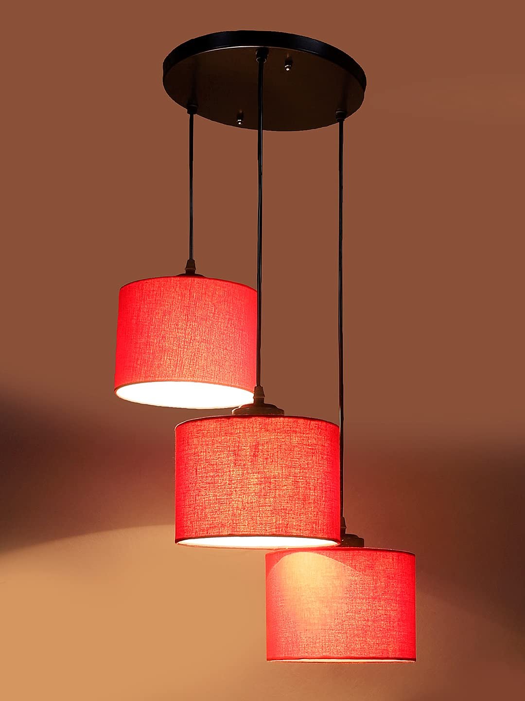 Red Cotton Round Drum Cluster Hanging Lamp