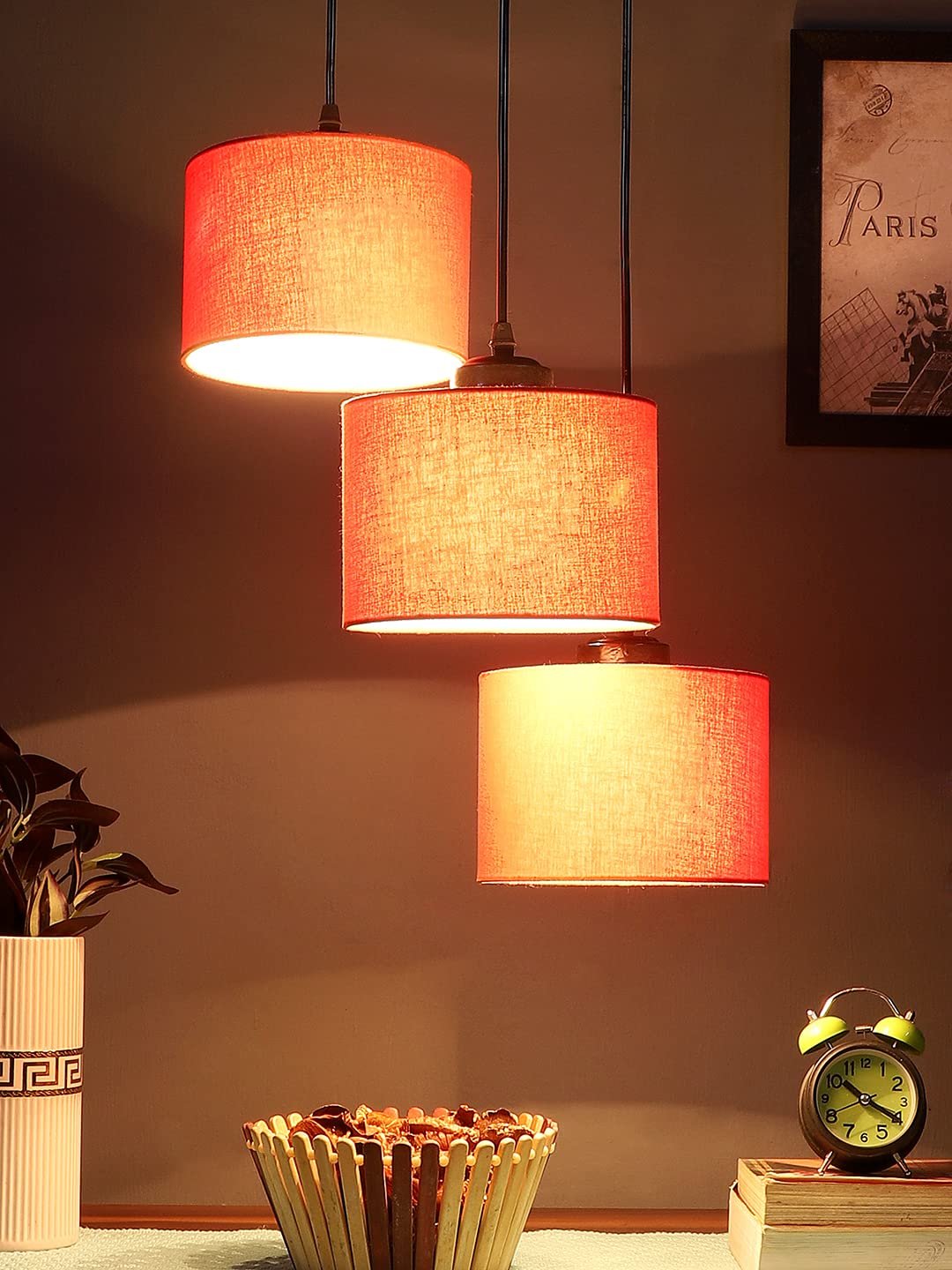 Orange Cotton Round Drum Cluster Hanging Lamp