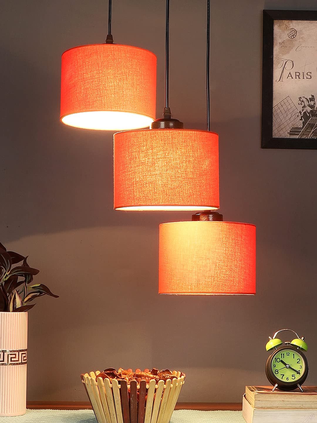 Orange Cotton Round Drum Cluster Hanging Lamp