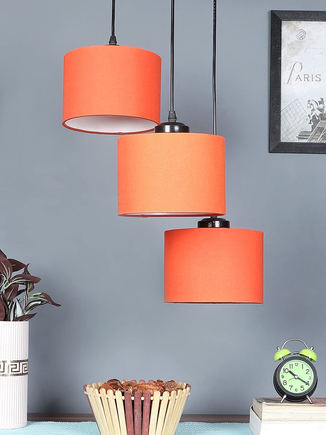 Orange Cotton Round Drum Cluster Hanging Lamp