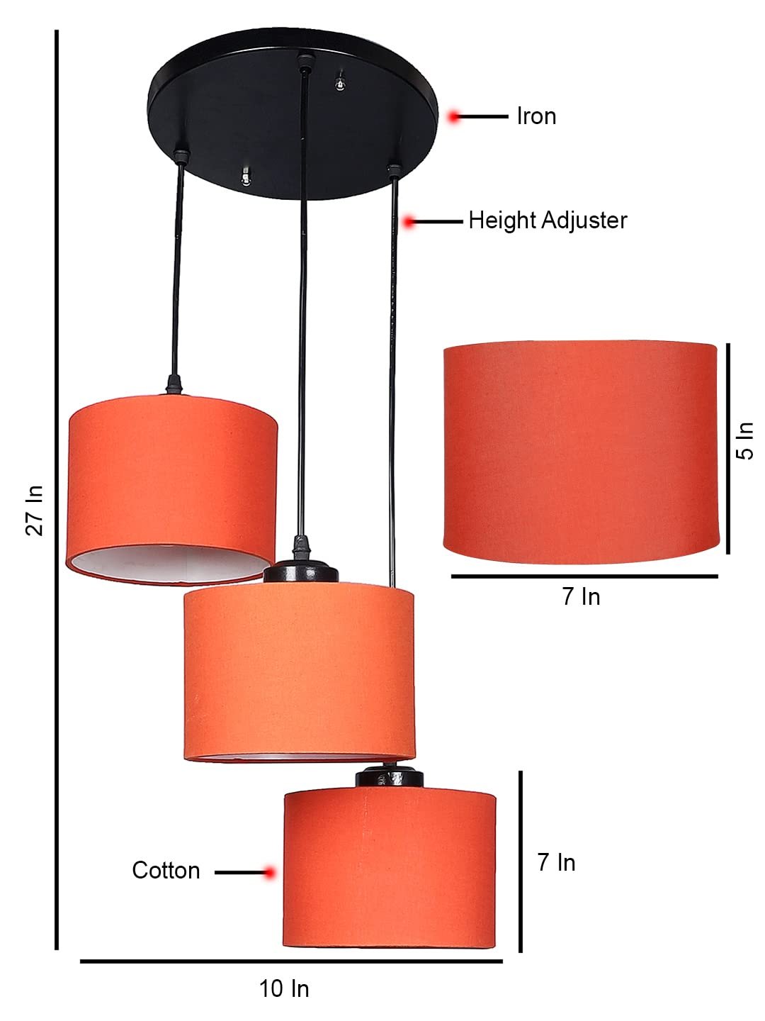 Orange Cotton Round Drum Cluster Hanging Lamp