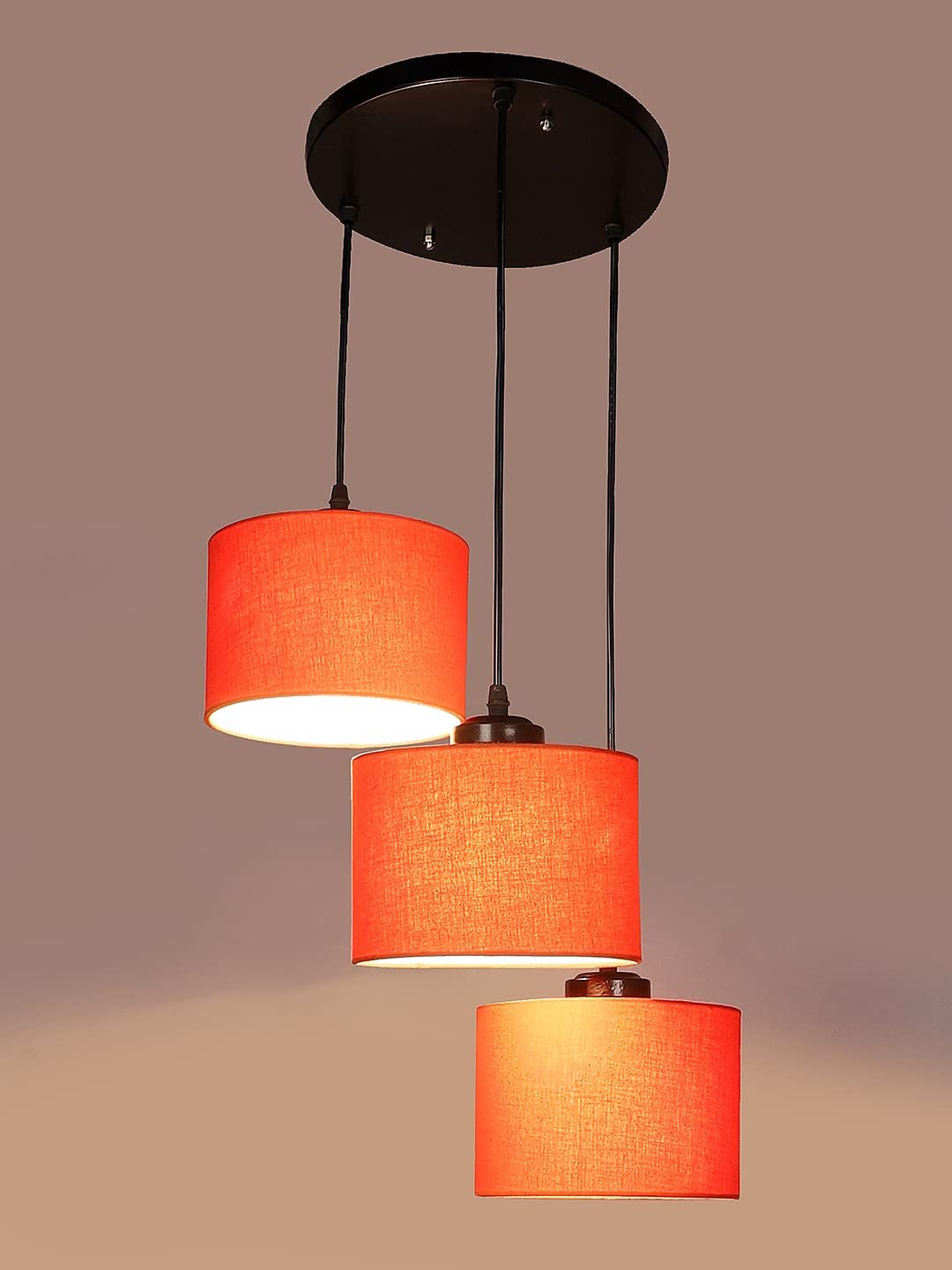 Orange Cotton Round Drum Cluster Hanging Lamp