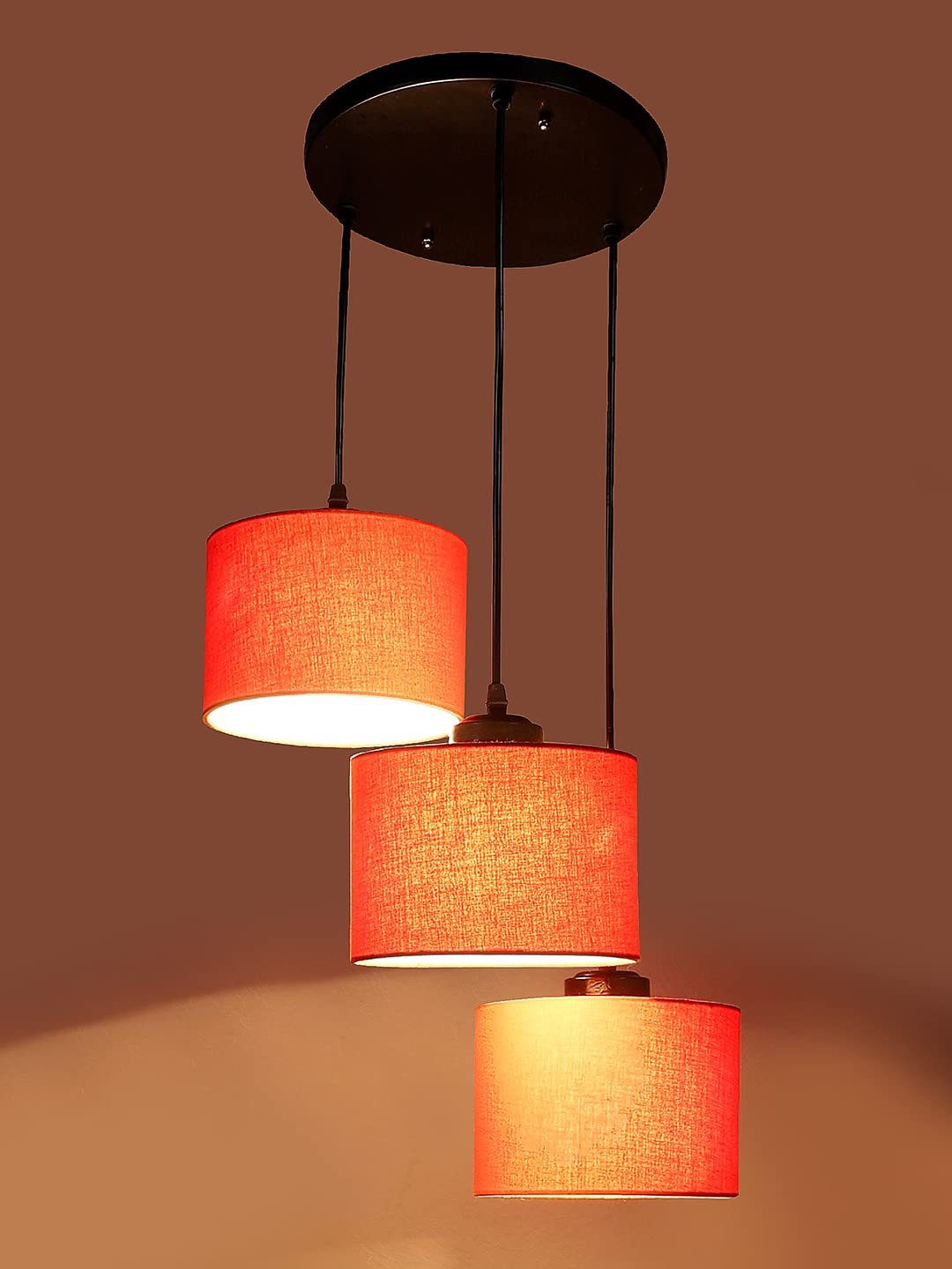 Orange Cotton Round Drum Cluster Hanging Lamp