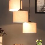 Grey Cotton Round Drum Cluster Hanging Lamp