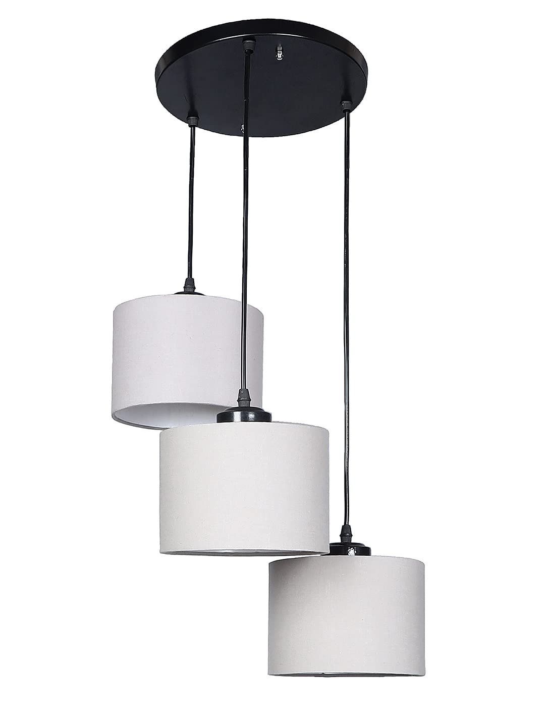 Grey Cotton Round Drum Cluster Hanging Lamp