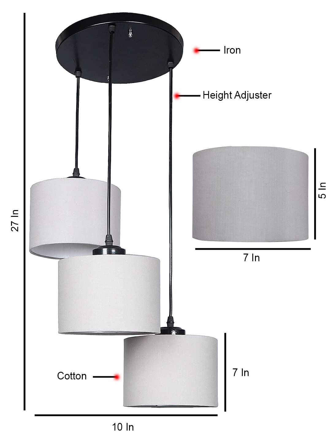 Grey Cotton Round Drum Cluster Hanging Lamp