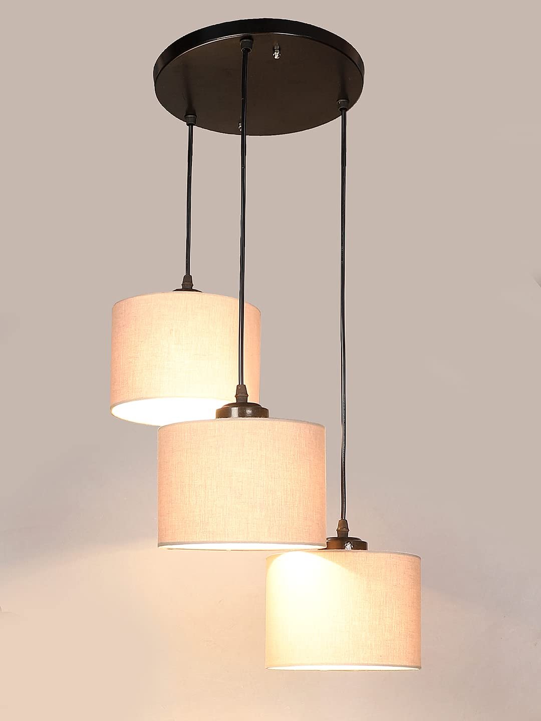 Grey Cotton Round Drum Cluster Hanging Lamp