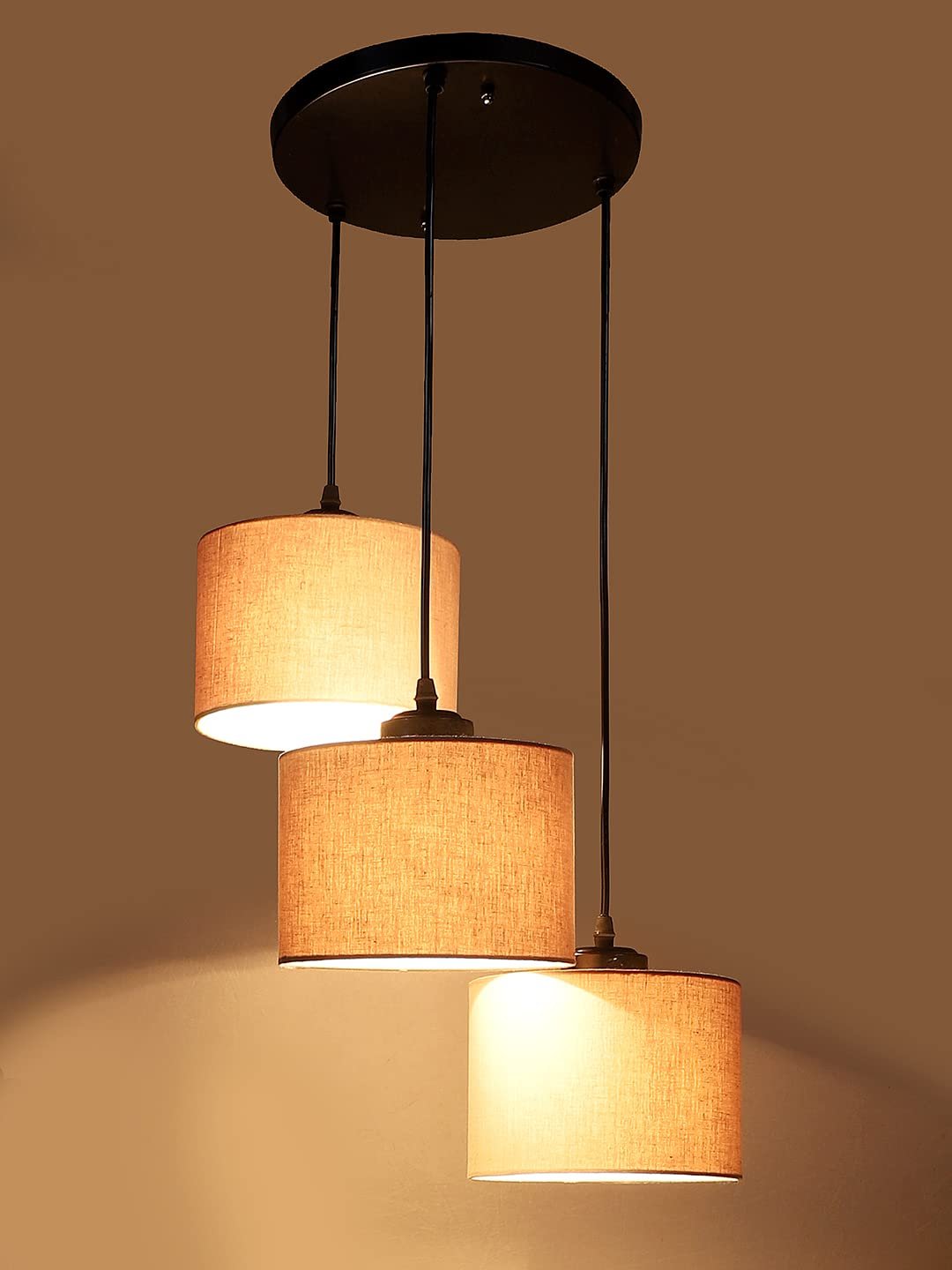 Grey Cotton Round Drum Cluster Hanging Lamp