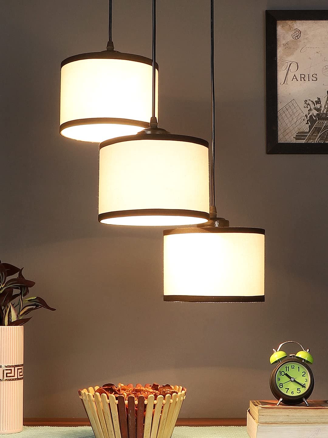 Multicolor Cotton Round Drum Cluster Hanging Lamp