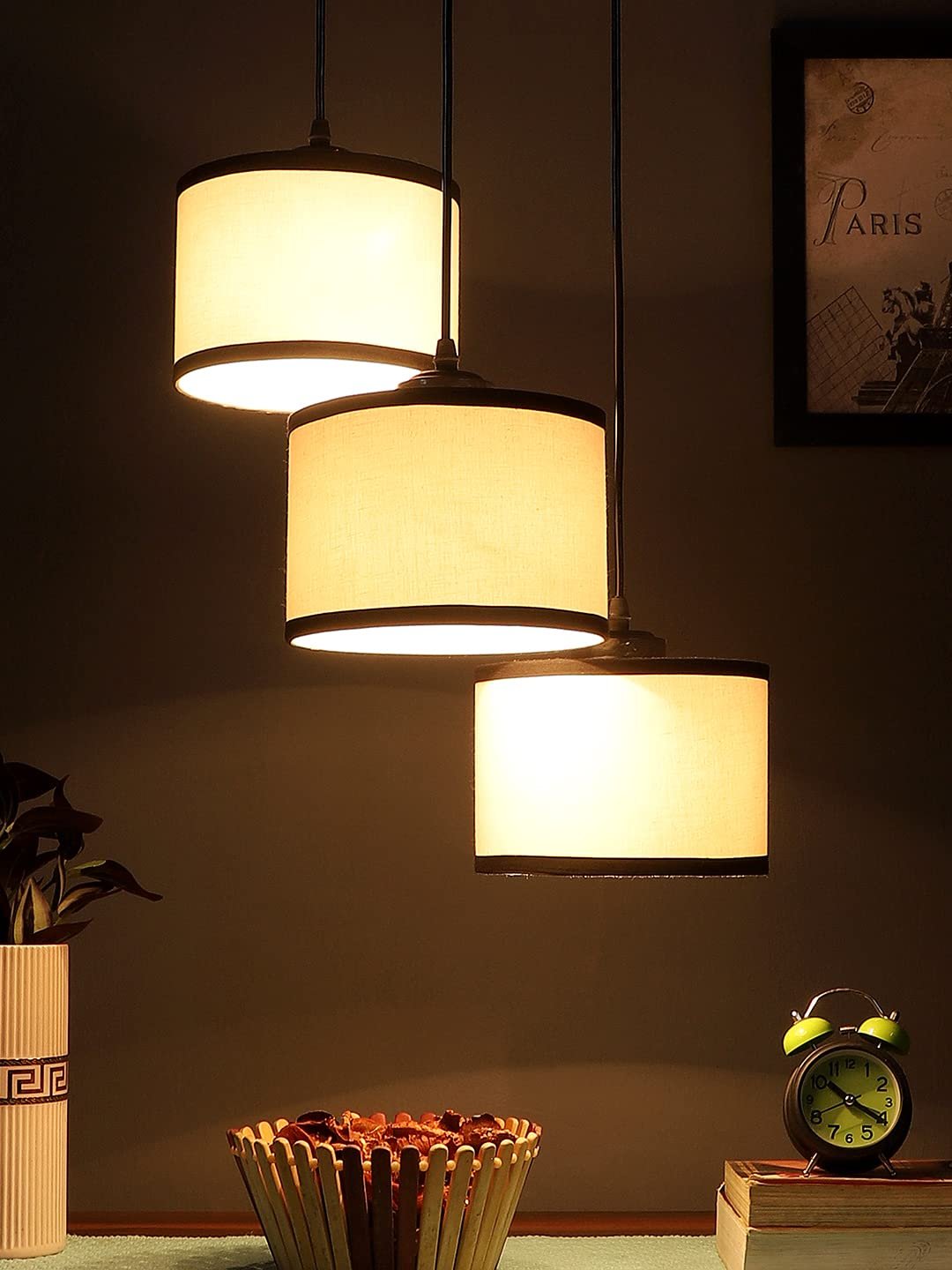 Multicolor Cotton Round Drum Cluster Hanging Lamp