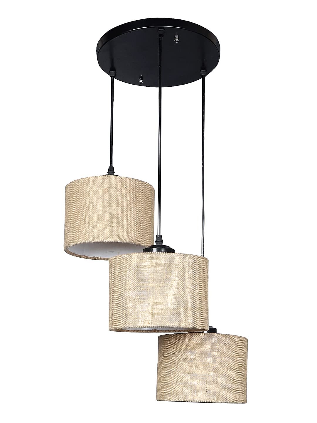 Beige Jute Round Drum Cluster Hanging Lamp