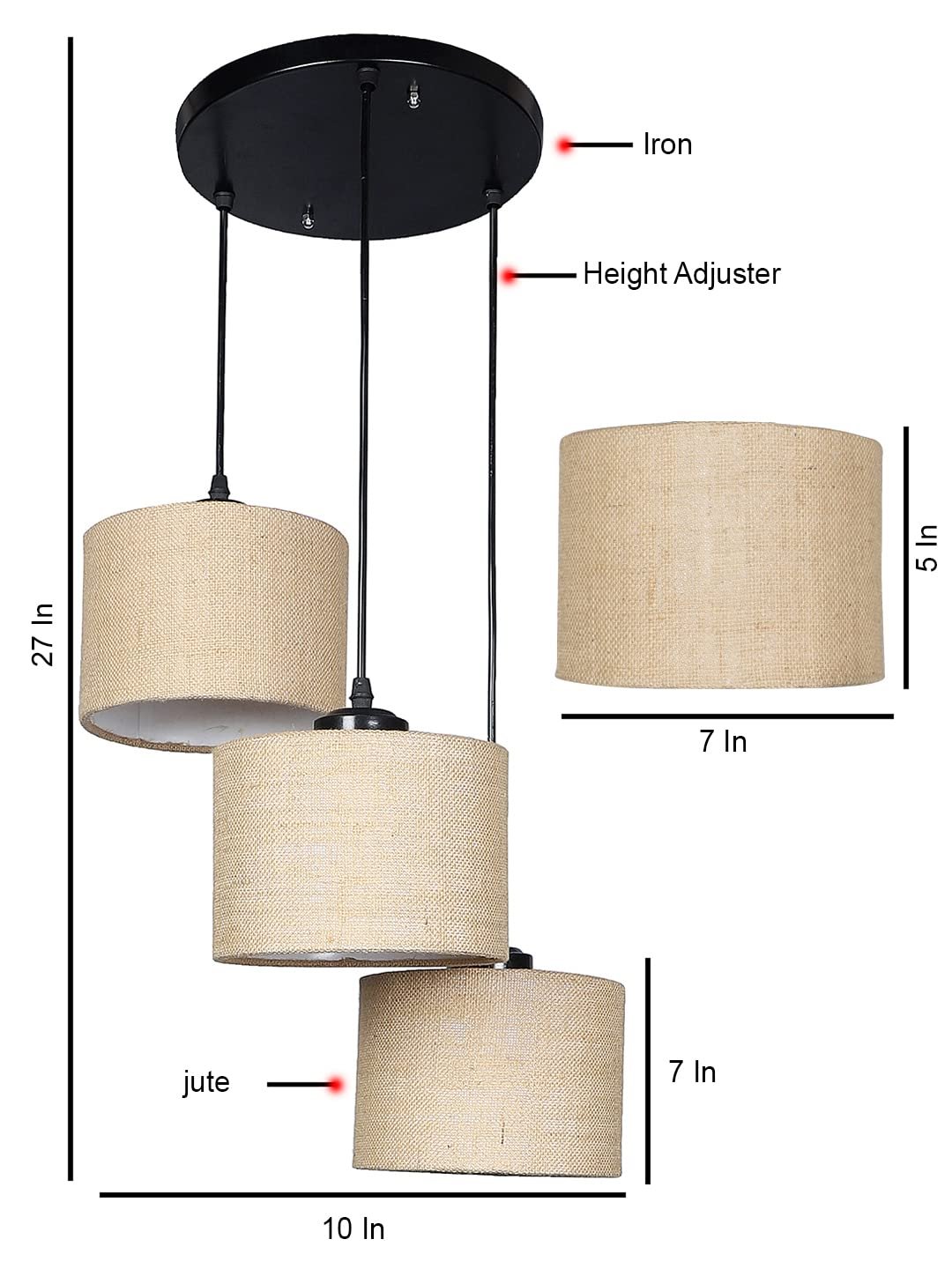 Beige Jute Round Drum Cluster Hanging Lamp