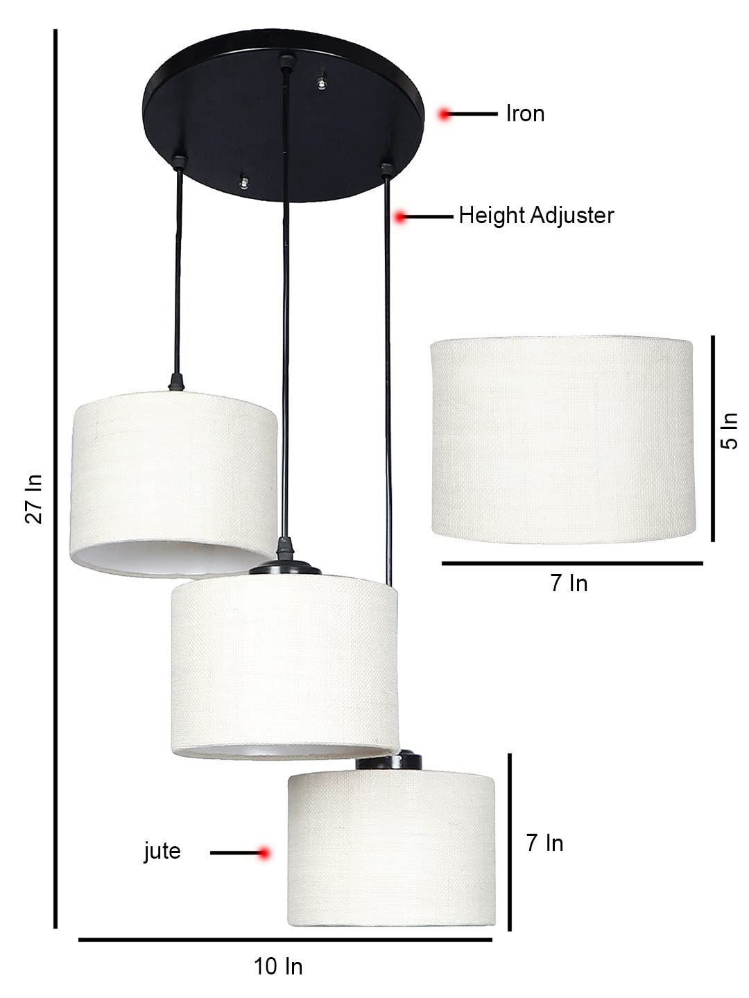 White Jute Round Drum Cluster Hanging Lamp