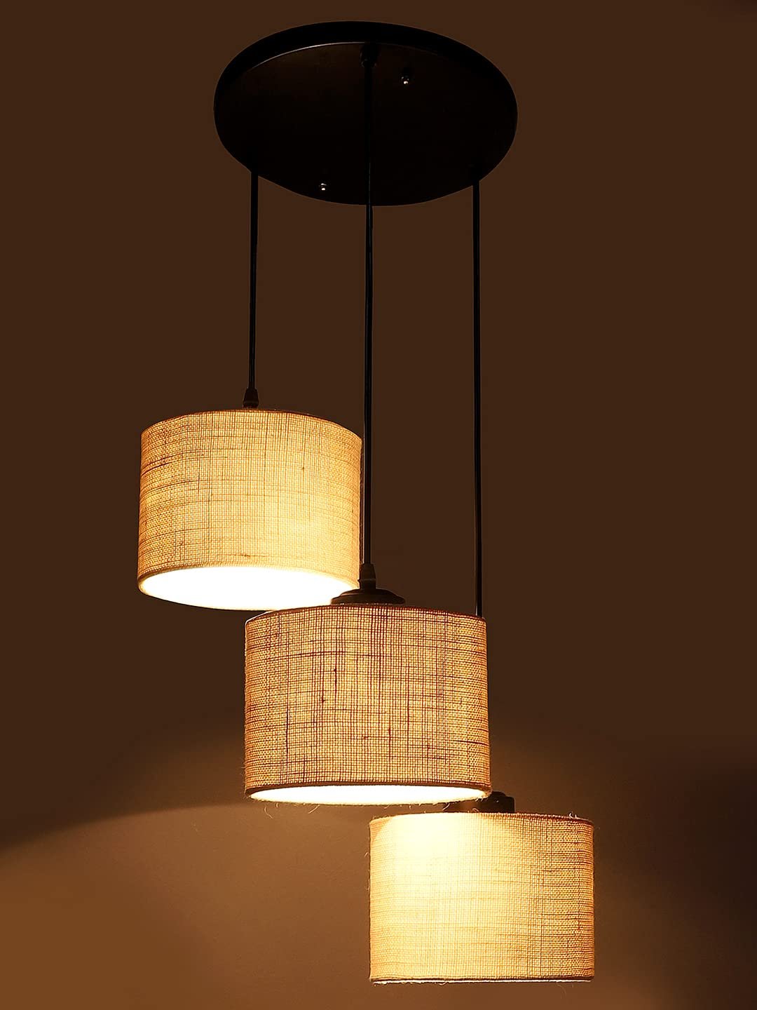 White Jute Round Drum Cluster Hanging Lamp