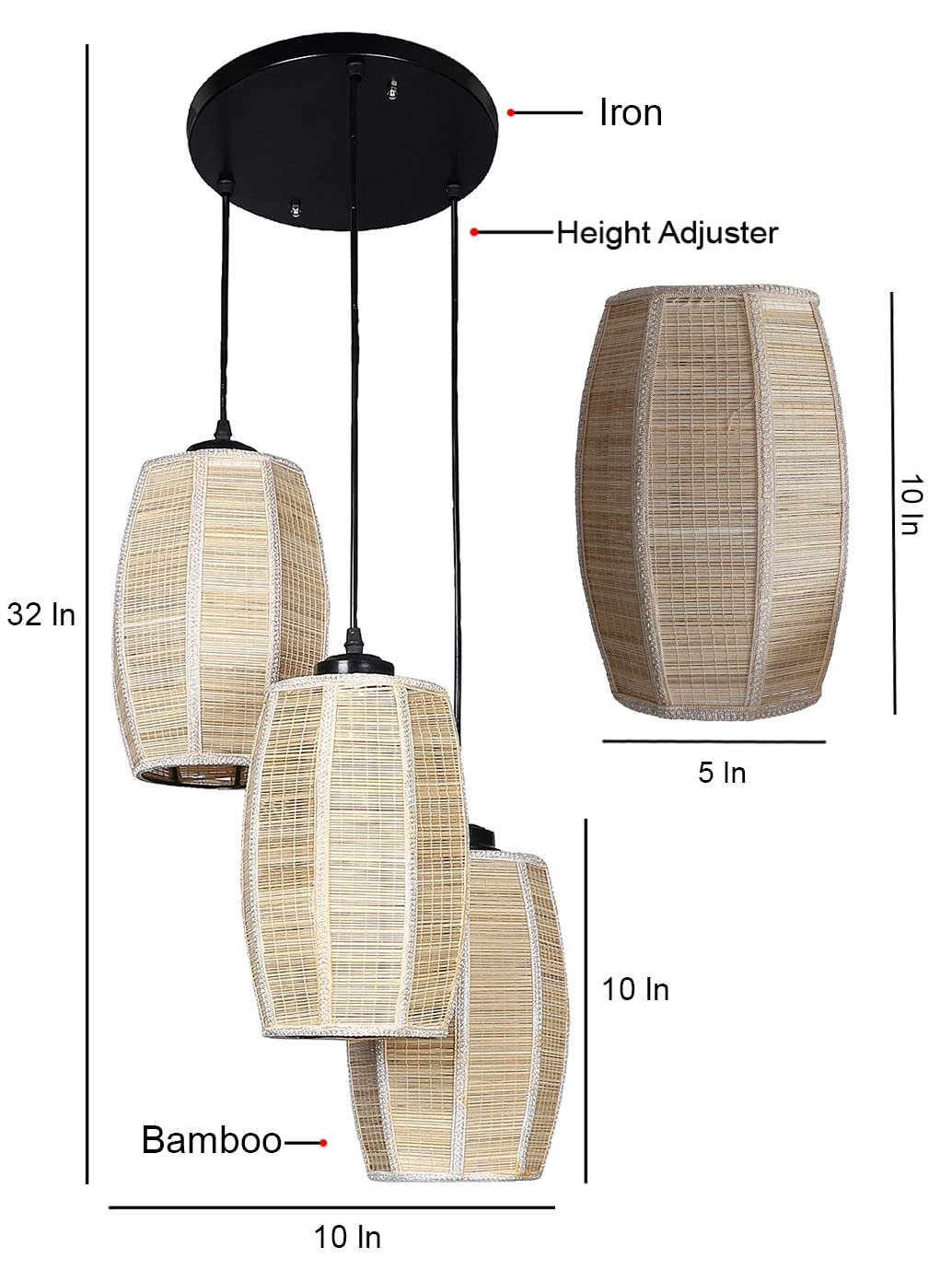 Bamboo Round Dholak Cluster Hanging Lamp