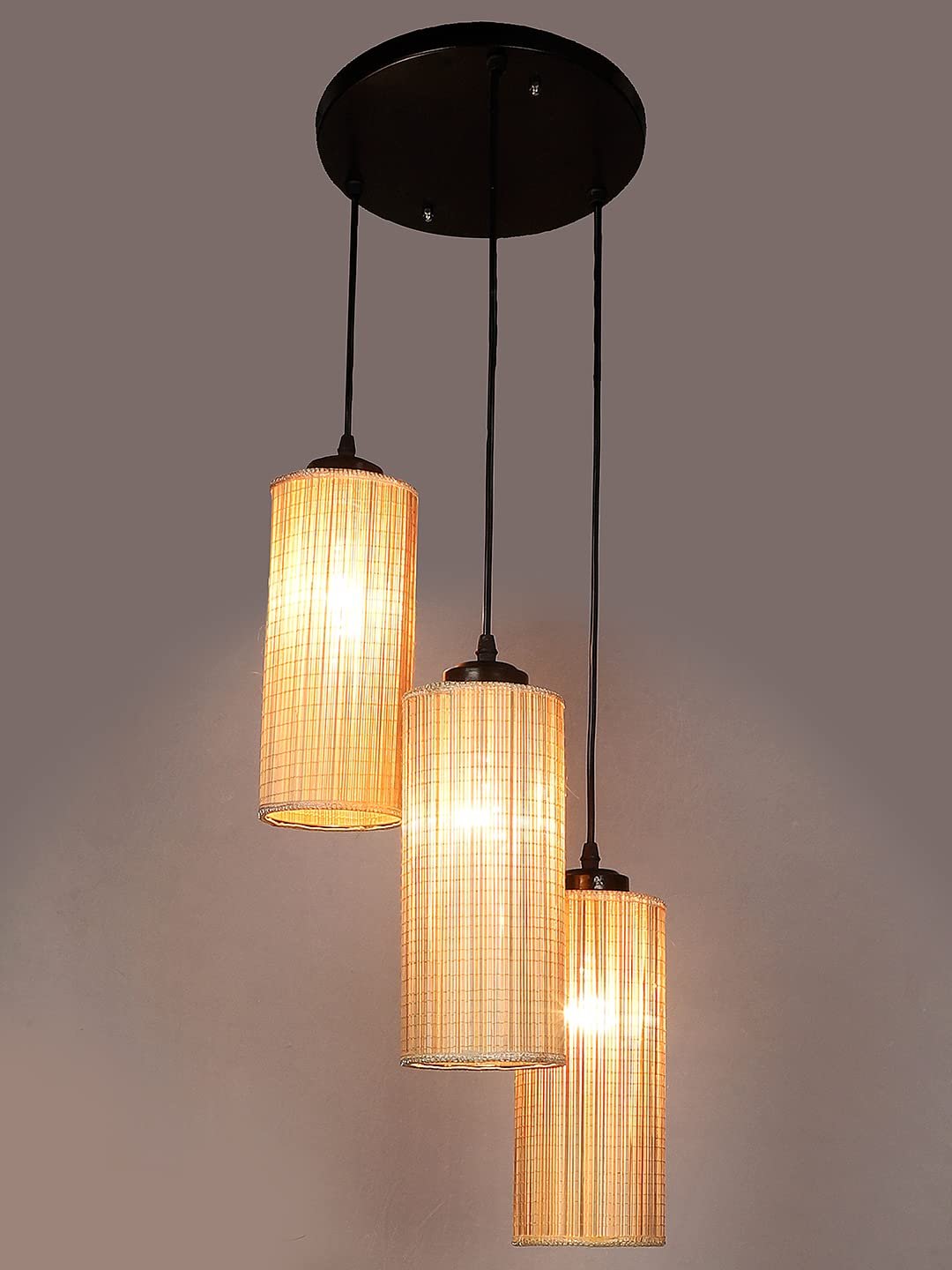 Round Bamboo Dholak Cluster Hanging Lamp