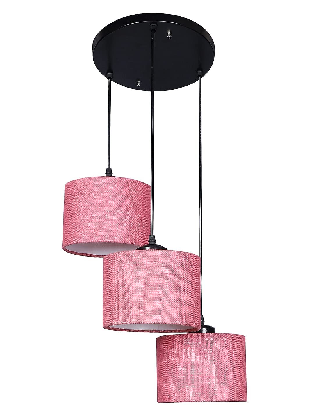 Pink Jute Round Drum Cluster Hanging Lamp