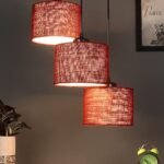 Maroon Jute Round Drum Cluster Hanging Lamp