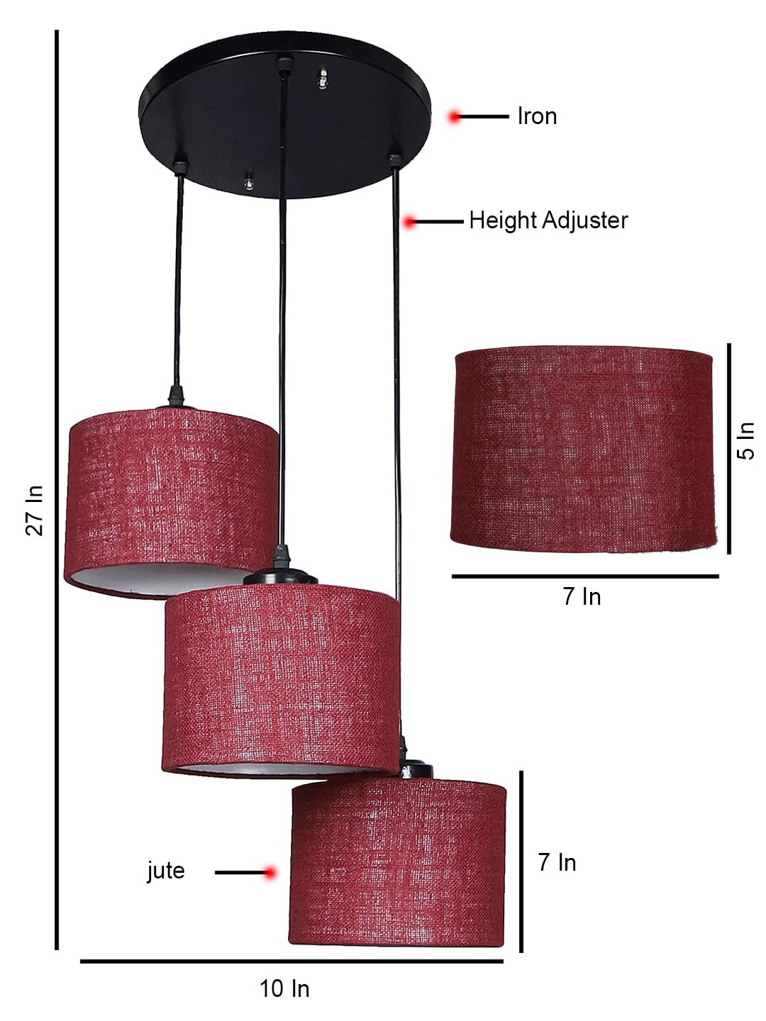 Maroon Jute Round Drum Cluster Hanging Lamp