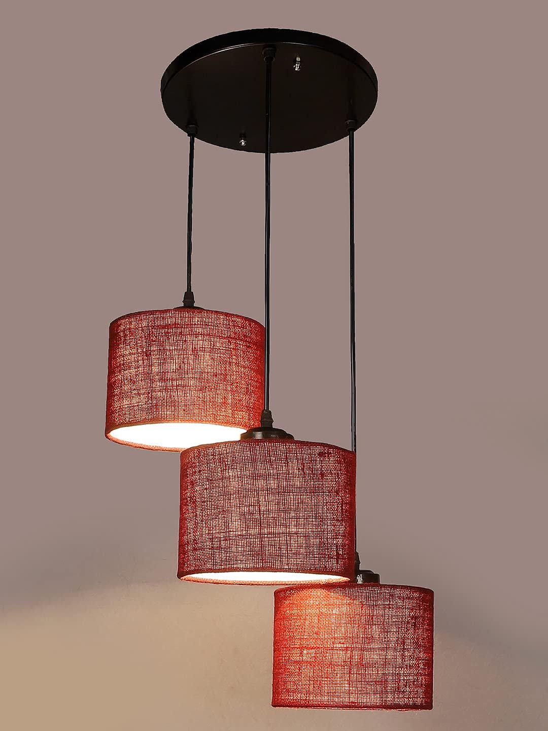 Maroon Jute Round Drum Cluster Hanging Lamp
