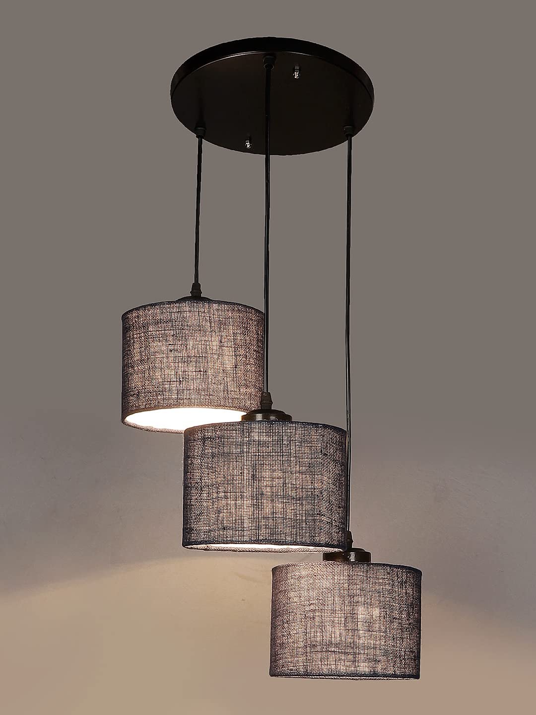 Blue Jute Round Drum Cluster Hanging Lamp