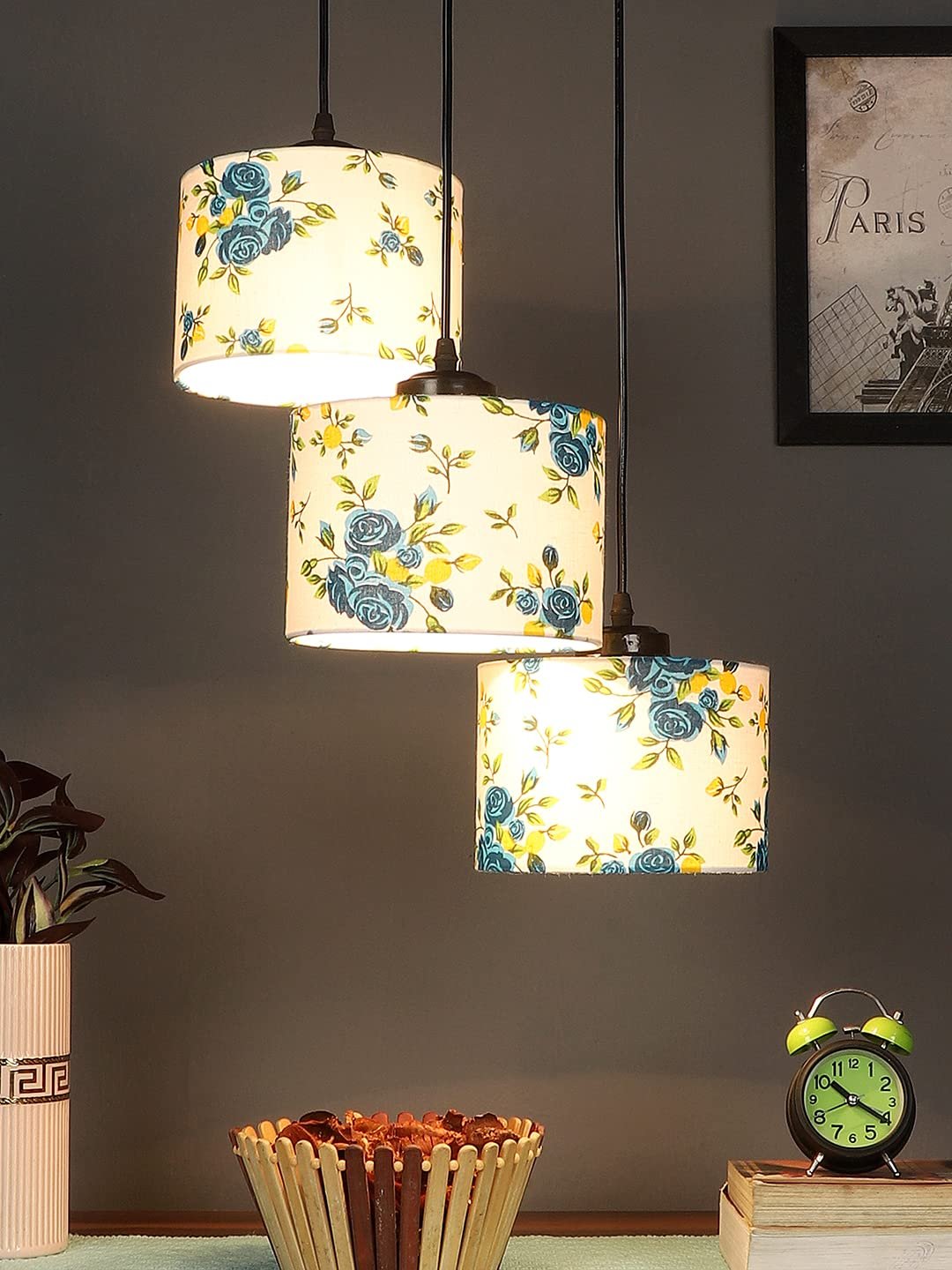 Multicolor Cotton Round Drum Cluster Hanging Lamp