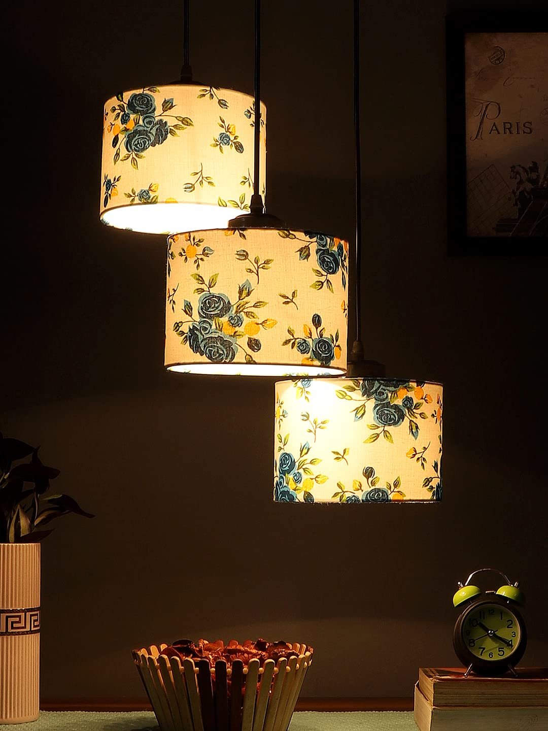 Multicolor Cotton Round Drum Cluster Hanging Lamp