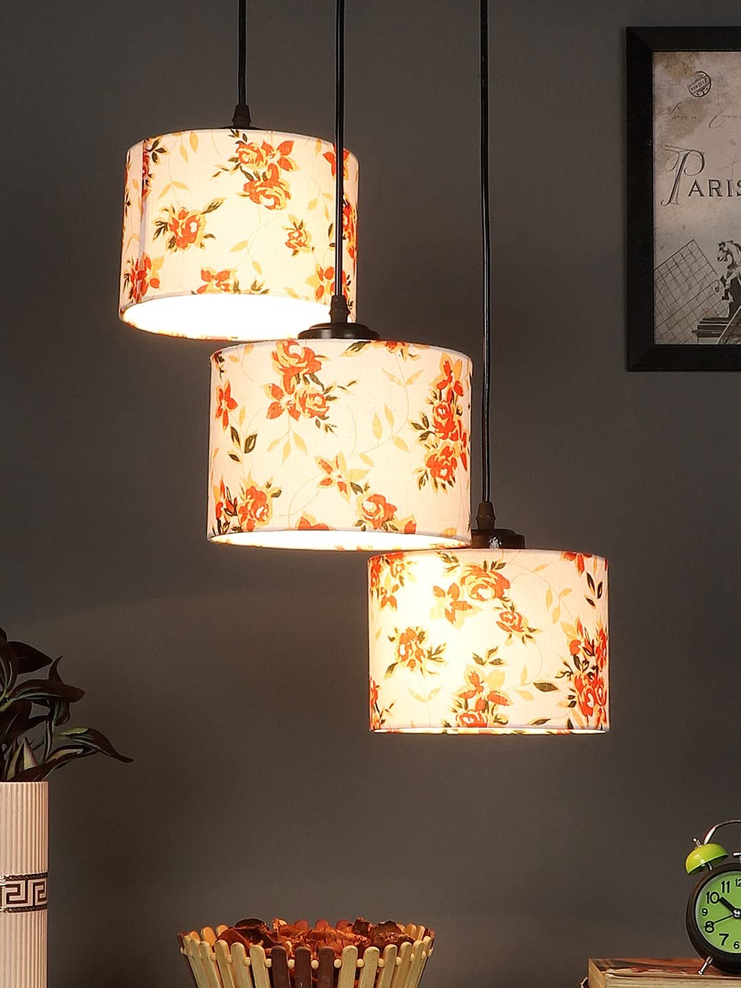 Multicolor Cotton Round Drum Cluster Hanging Lamp for Living