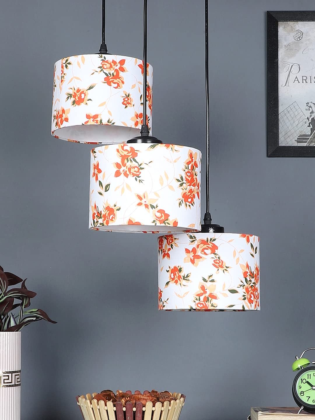 Multicolor Cotton Round Drum Cluster Hanging Lamp for Living