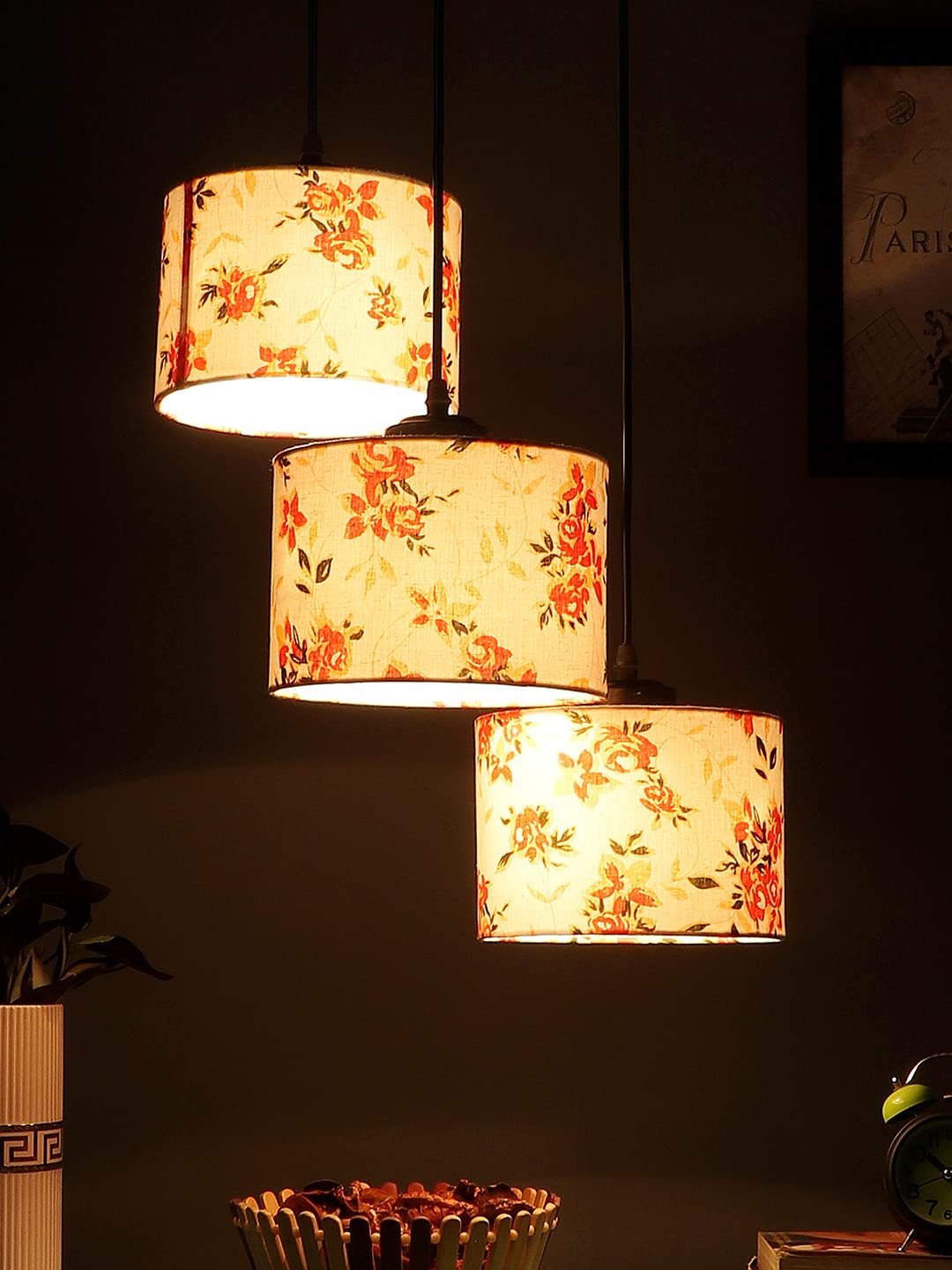 Multicolor Cotton Round Drum Cluster Hanging Lamp for Living