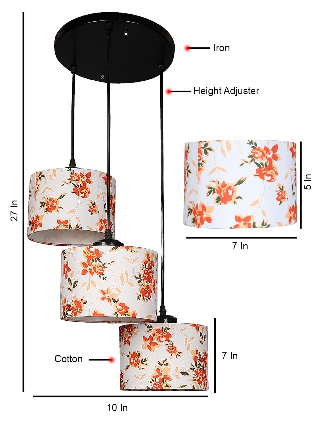 Multicolor Cotton Round Drum Cluster Hanging Lamp for Living