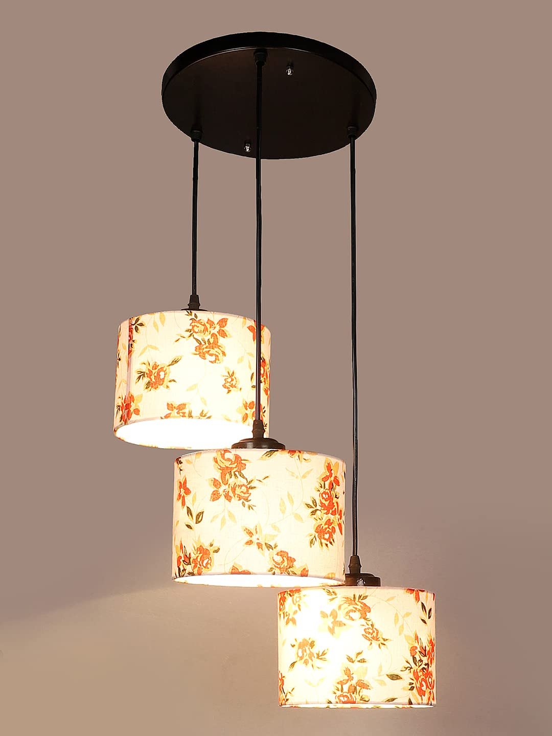 Multicolor Cotton Round Drum Cluster Hanging Lamp for Living