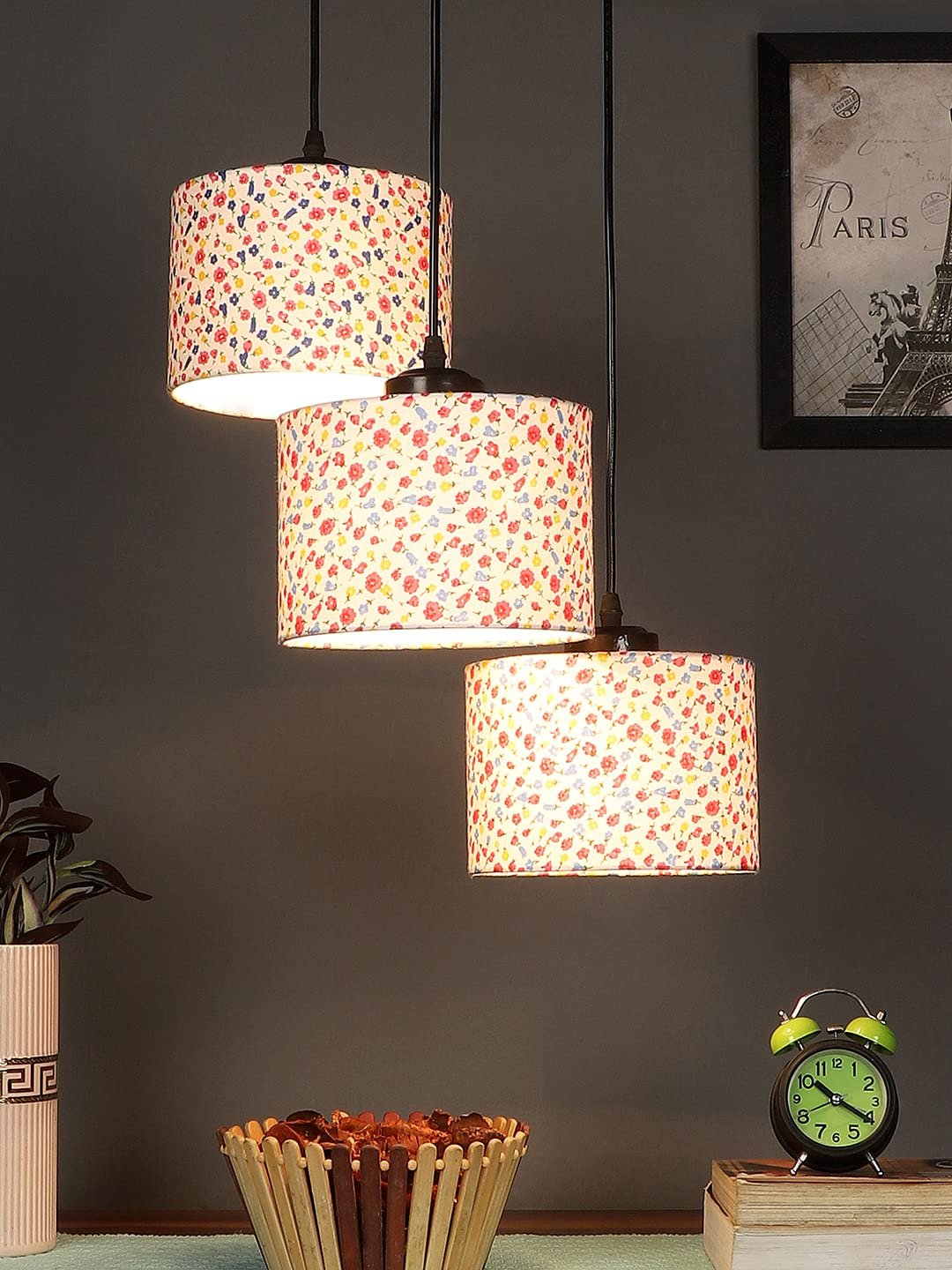 Multicolor Cotton Round Drum Cluster Hanging Lamp