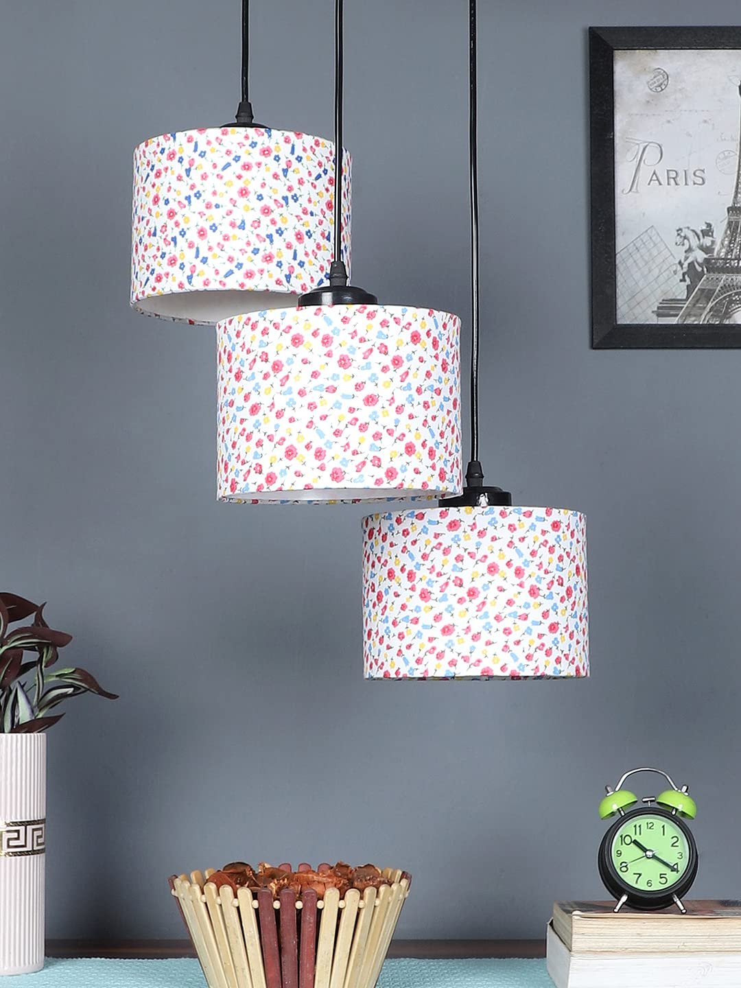 Multicolor Cotton Round Drum Cluster Hanging Lamp