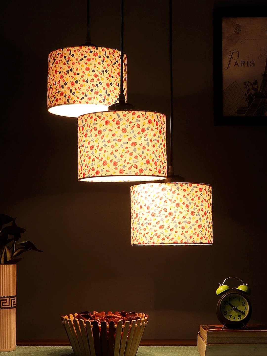 Multicolor Cotton Round Drum Cluster Hanging Lamp