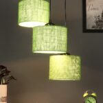 Green Jute Round Drum Cluster Hanging Lamp for Living Room