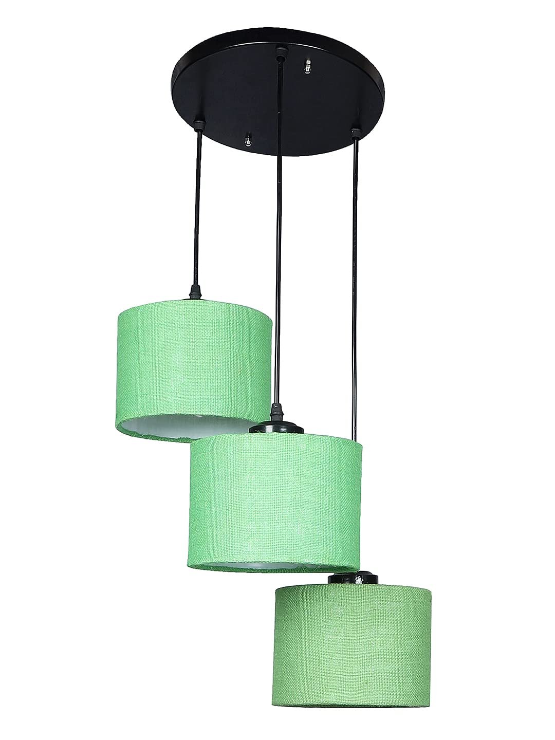 Green Jute Round Drum Cluster Hanging Lamp for Living Room